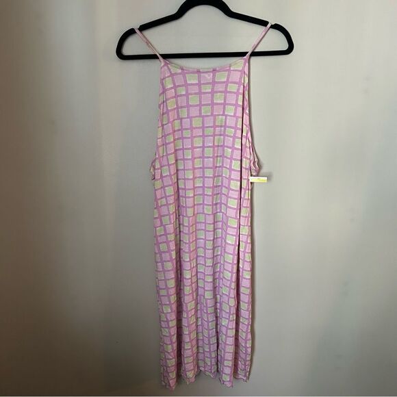 bp Dresses & Skirts - BP Dress Midi Sun Dress Grid Pink Purple Green White Lettuce Edge Casual Summer